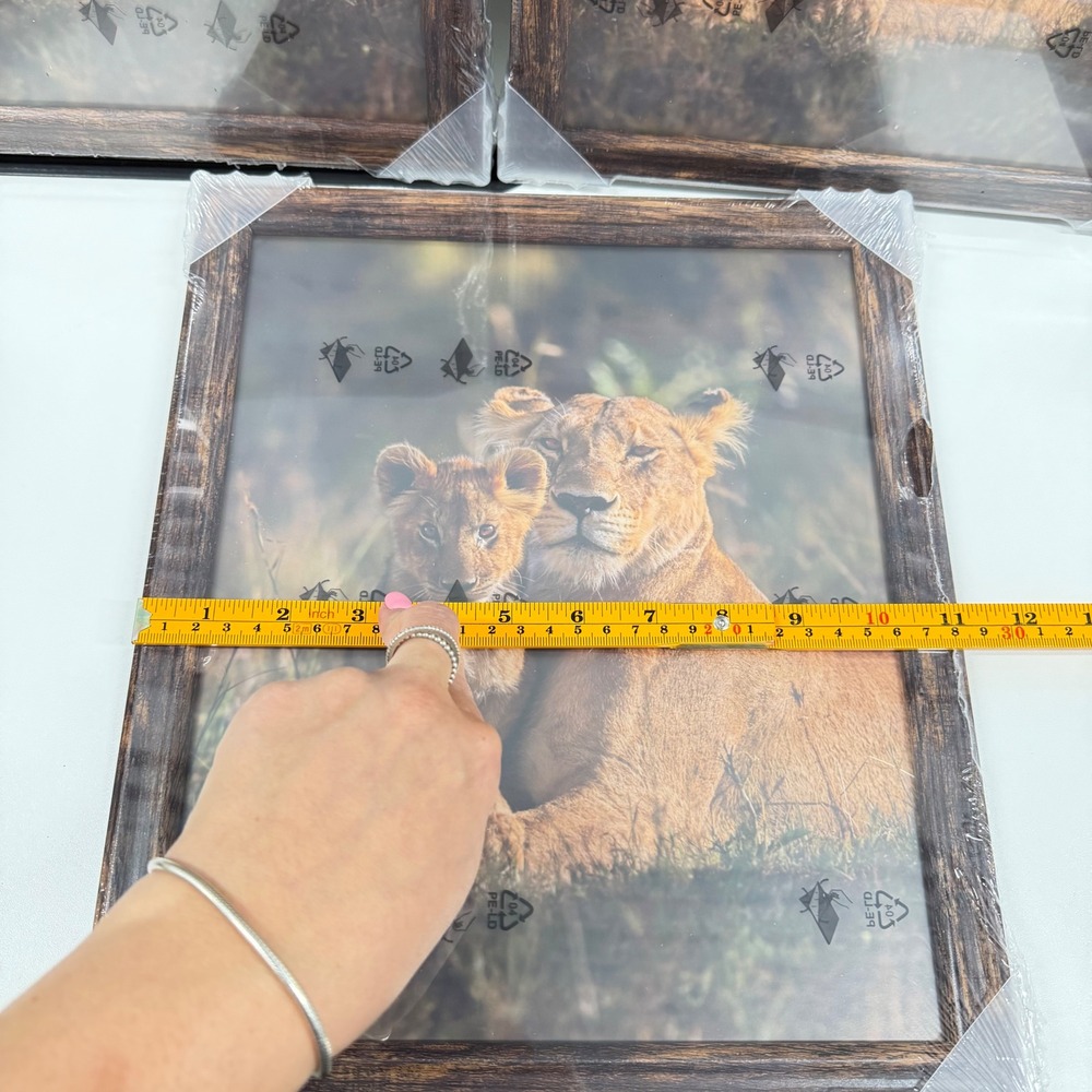Set of 3 Lioness and‎ Cub Framed Art Prints Rustic Wood Grain 10x12 Safari Decor - Picture 7 of 8